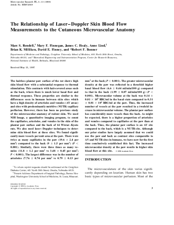 (PDF) The Relationship of Laser–Doppler Skin Blood Flow Measurements to ...