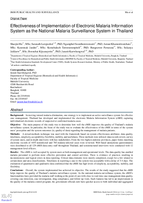 (PDF) Effectiveness of Implementation of Electronic Malaria Information