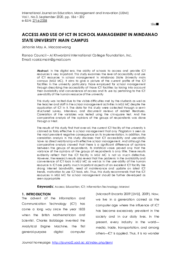 (PDF) Access and Use of Ict in School Management in Mindanao State ...