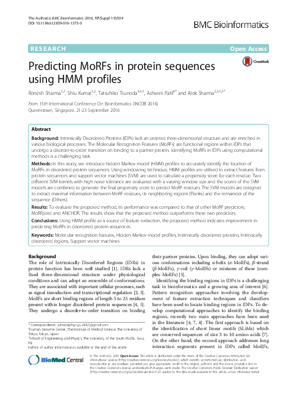 (PDF) Predicting MoRFs in protein sequences using HMM profiles