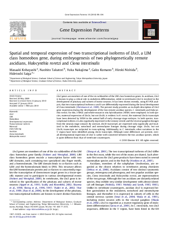 (PDF) Spatial and temporal expression of two transcriptional isoforms ...