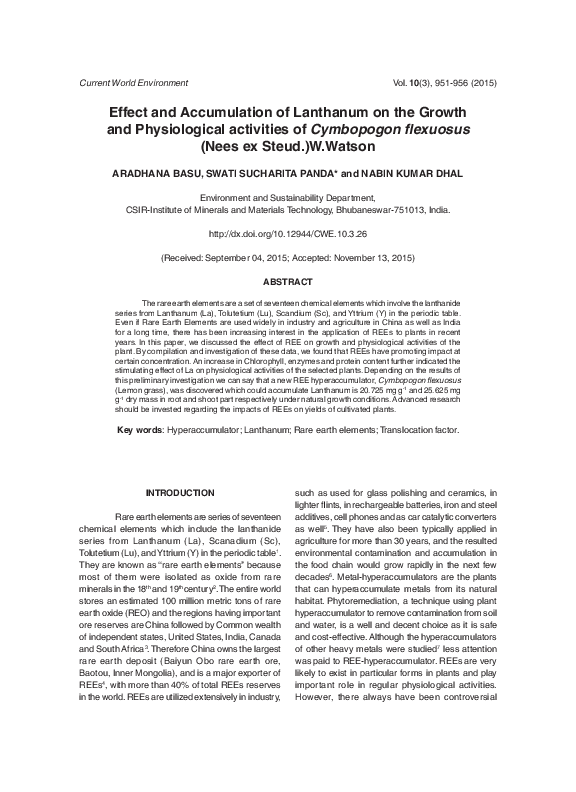 (PDF) Effect and Accumulation of Lanthanum on the Growth and ...