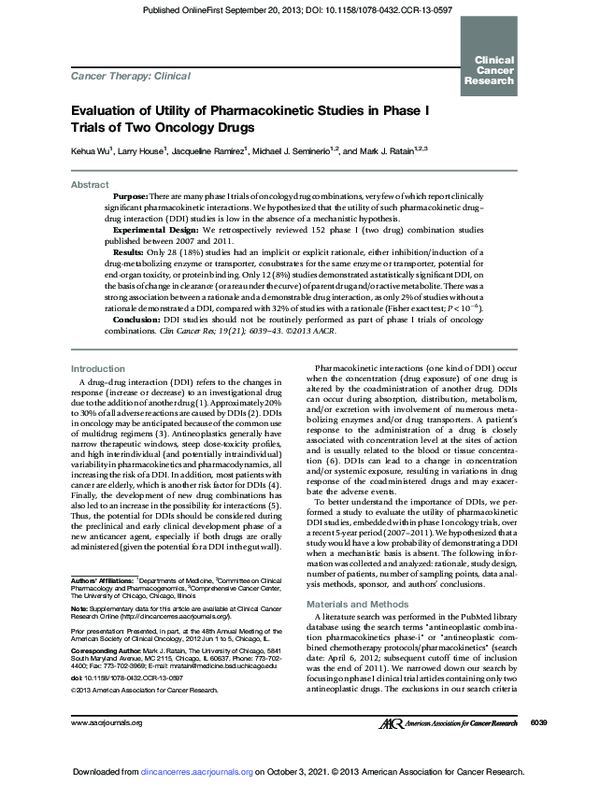 (PDF) Evaluation of Utility of Pharmacokinetic Studies in Phase I ...