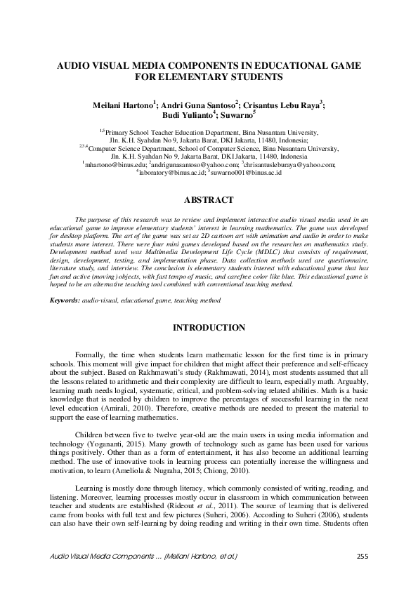 (PDF) Audio Visual Media Components in Educational Game for Elementary ...