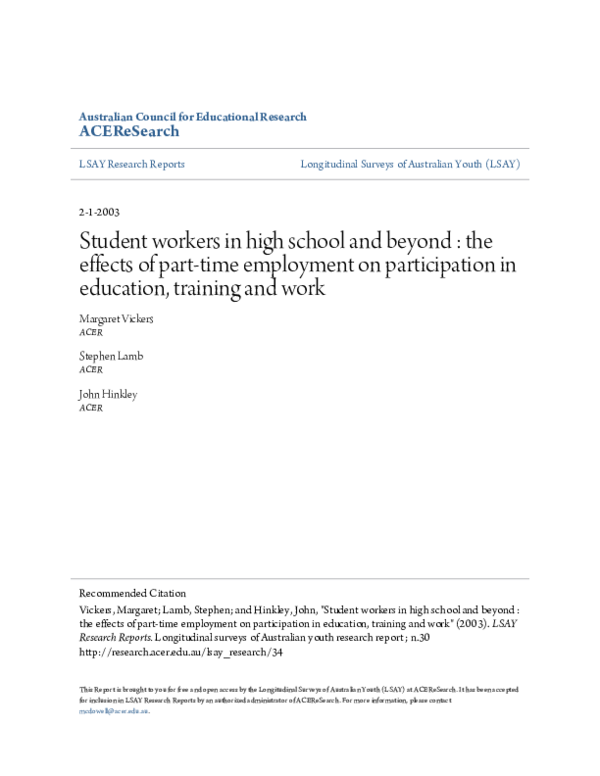 (PDF) Student workers in high school and beyond: the effects of part ...