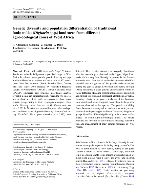 (PDF) Genetic diversity and population differentiation of traditional ...