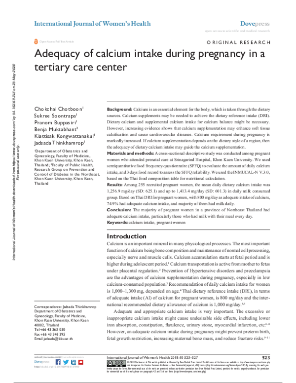 (PDF) Adequacy of calcium intake during pregnancy in a tertiary care center
