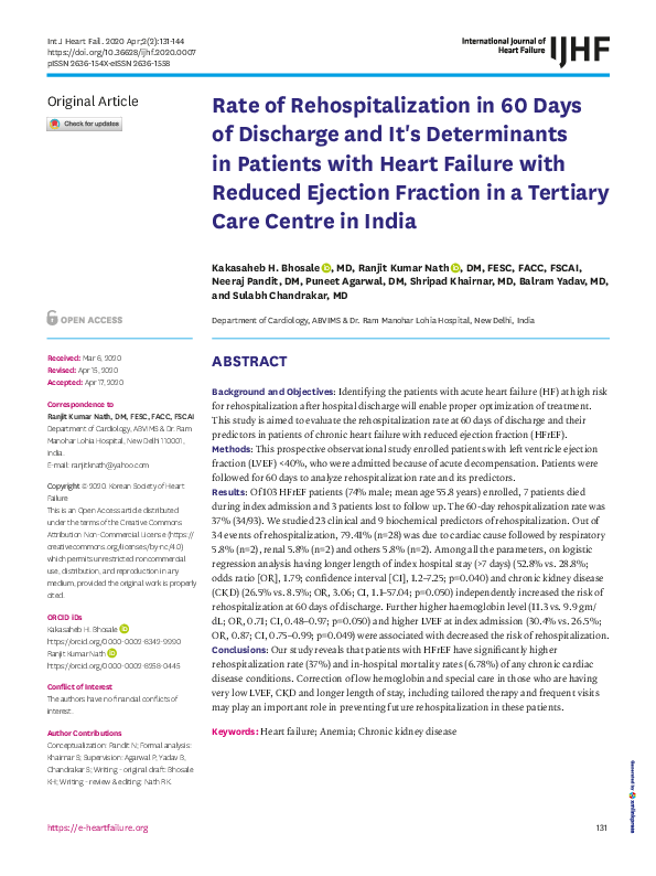 (PDF) Rate of Rehospitalization in 60 Days of Discharge and It's ...