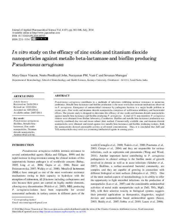 (PDF) In vitro study on the efficacy of zinc oxide and titanium dioxide ...