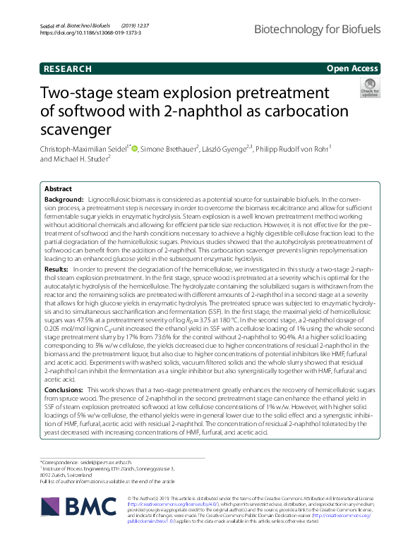 (PDF) Two-stage steam explosion pretreatment of softwood with 2 ...