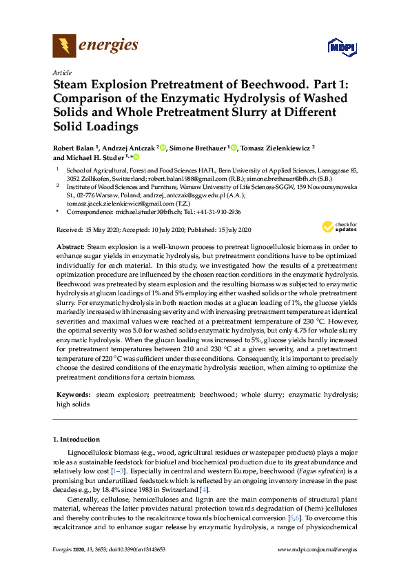 (PDF) Steam Explosion Pretreatment of Beechwood. Part 1: Comparison of ...