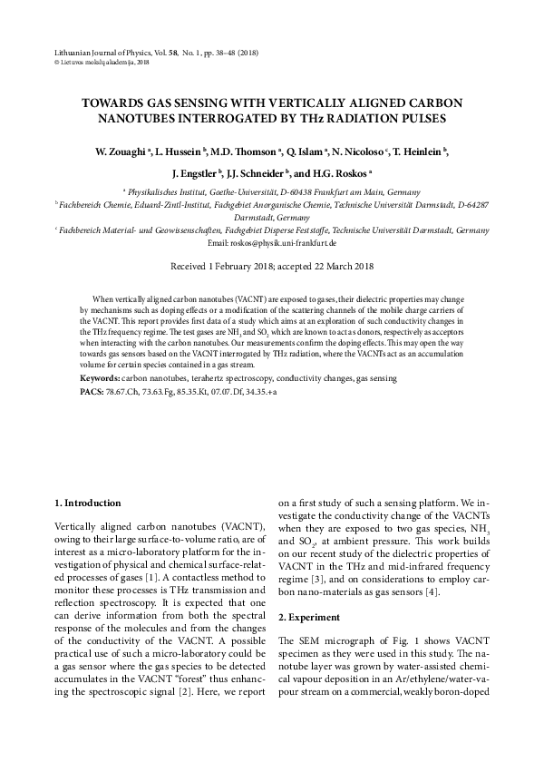 (PDF) Towards gas sensing with vertically aligned carbon nanotubes ...