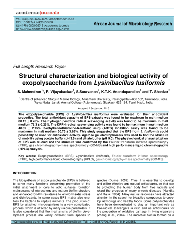 (PDF) Structural characterization and biological activity of ...