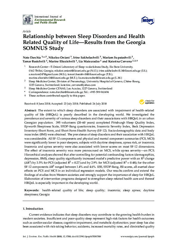 (PDF) Relationship between Sleep Disorders and Health Related Quality ...