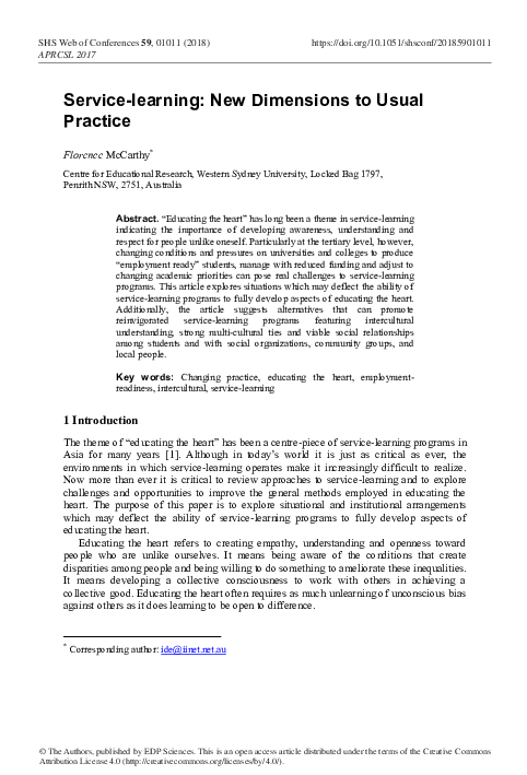 (PDF) Service-learning: New Dimensions to Usual Practice