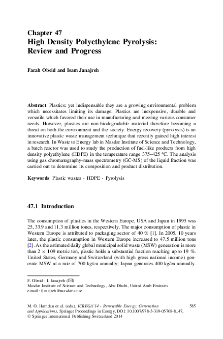 (PDF) High Density Polyethylene Pyrolysis: Review and Progress