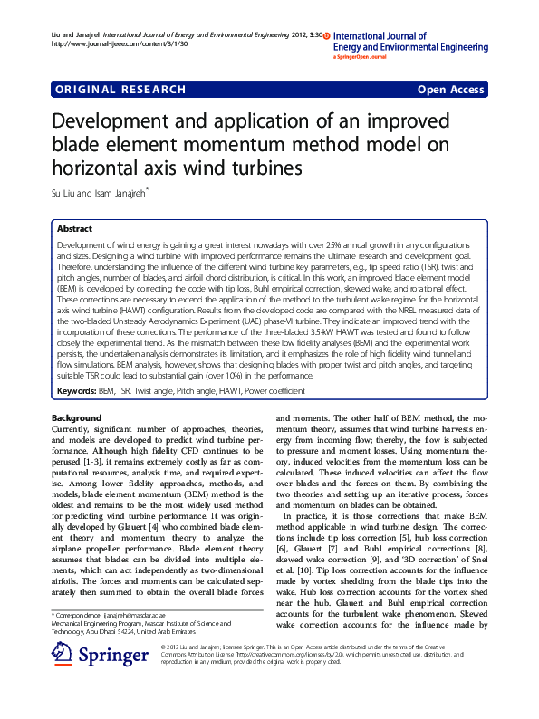 (PDF) Development and application of an improved blade element momentum ...