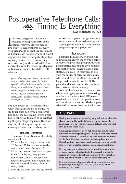 (PDF) Postoperative Telephone Calls: Timing Is Everything