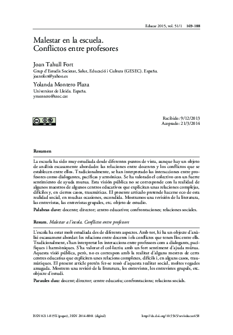 (PDF) Malestar en la escuela. Conflictos entre profesores