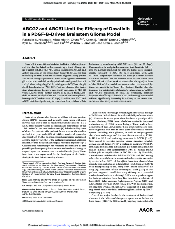 (PDF) ABCG2 and ABCB1 limit the efficacy of dasatinib in a PDGF-B ...