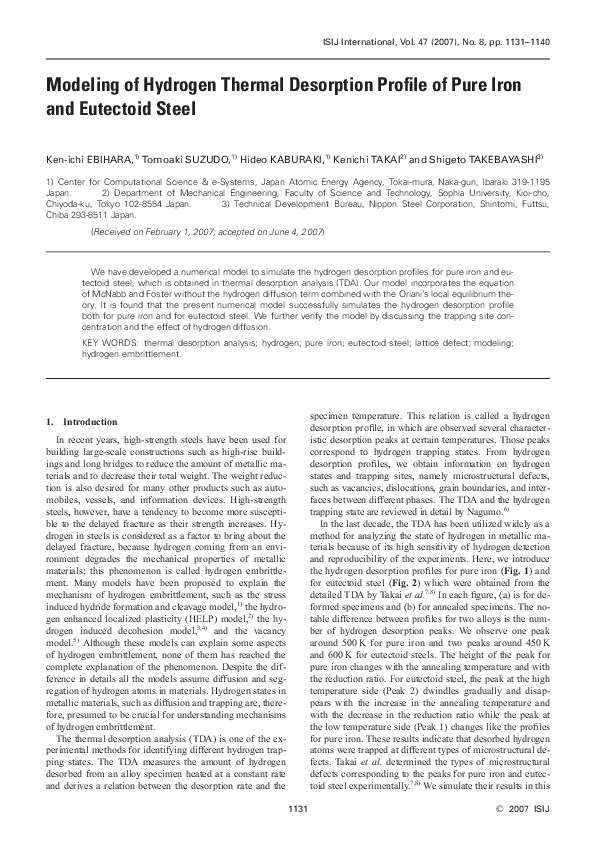 (PDF) Modeling of Hydrogen Thermal Desorption Profile of Pure Iron and ...