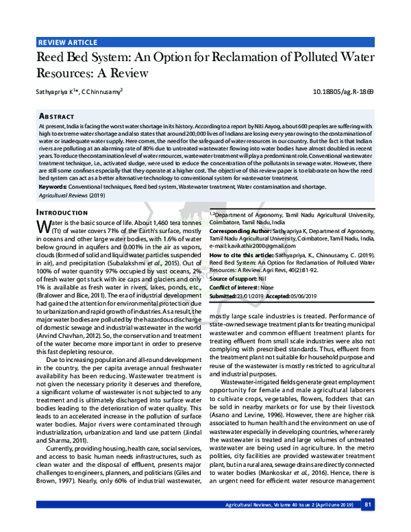 (PDF) Reed Bed System: An Option for Reclamation of Polluted Water ...