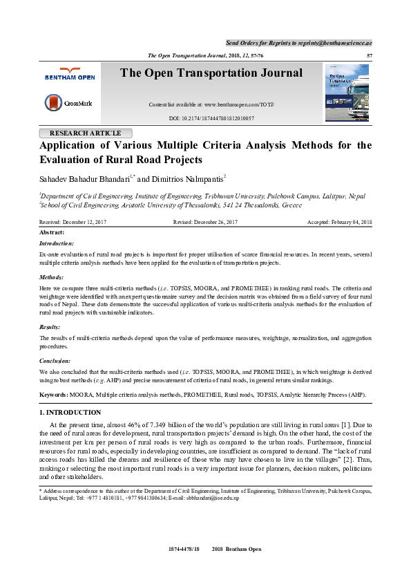 (PDF) Application of Various Multiple Criteria Analysis Methods for the ...