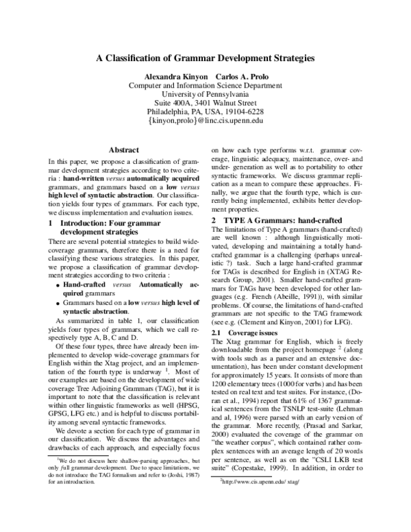 (PDF) A classification of grammar development strategies