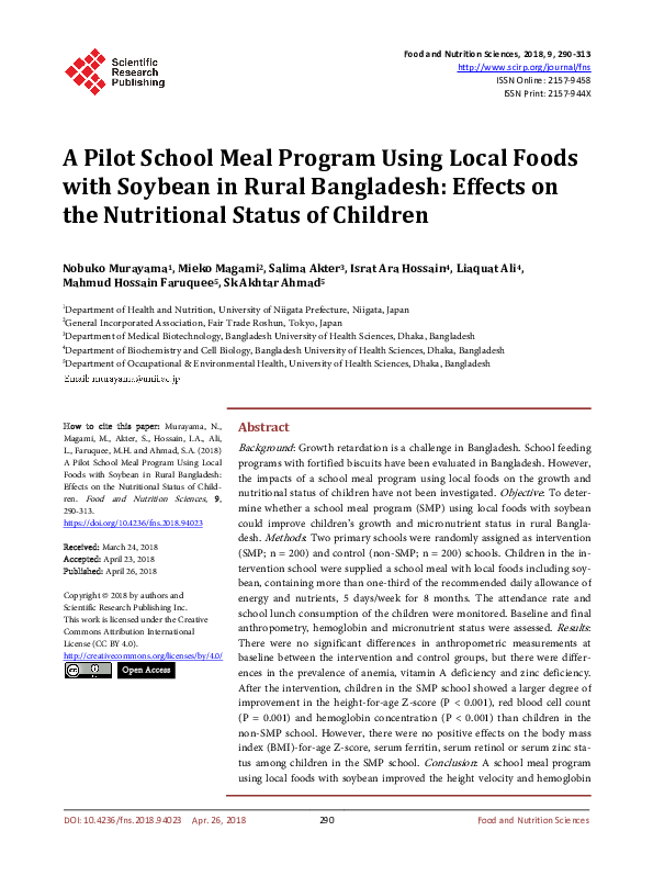 (PDF) A Pilot School Meal Program Using Local Foods with Soybean in ...