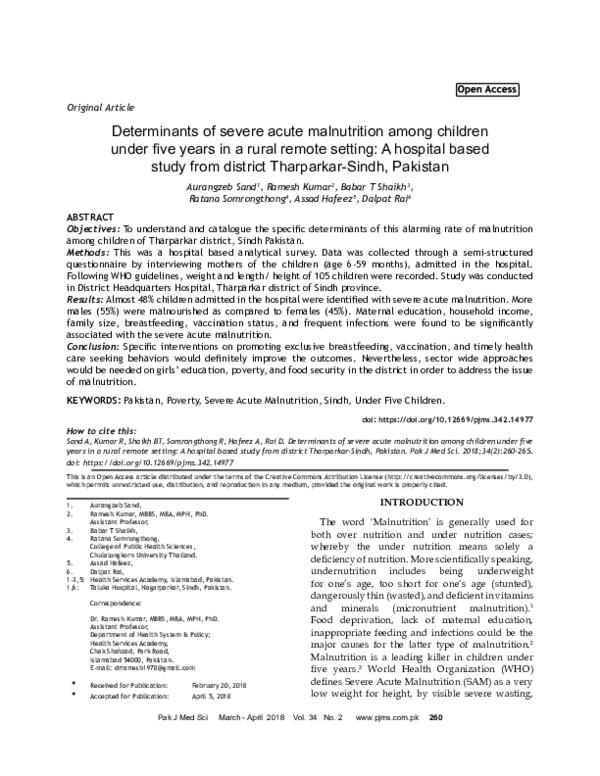 (PDF) Determinants of severe acute malnutrition among children under ...