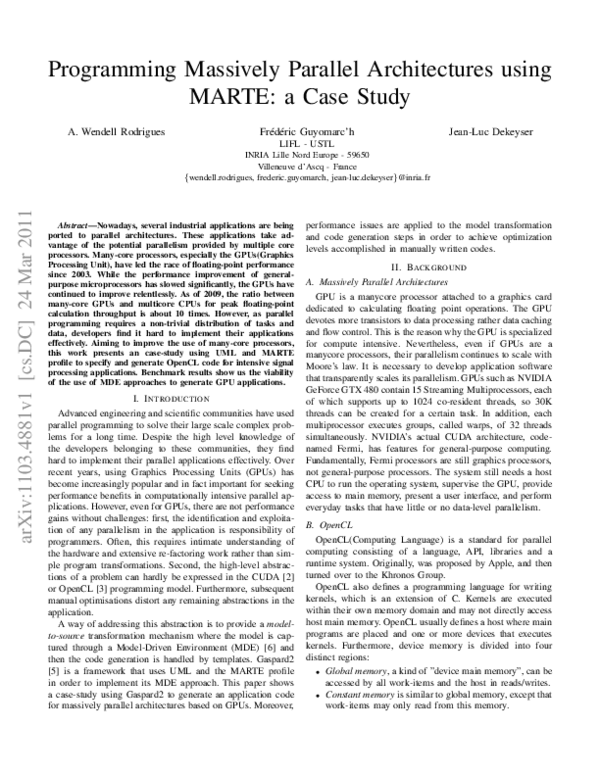 (PDF) Programming Massively Parallel Architectures using MARTE: a Case ...