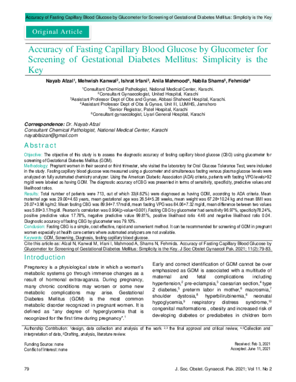 (PDF) Accuracy of Fasting Capillary Blood Glucose by for