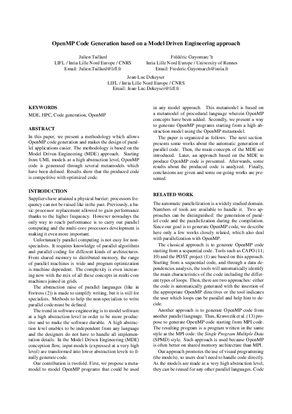 (PDF) OpenMP code generation based on a model driven engineering approach