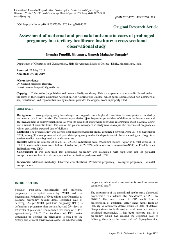 (PDF) Assessment of maternal and perinatal outcome in cases of ...