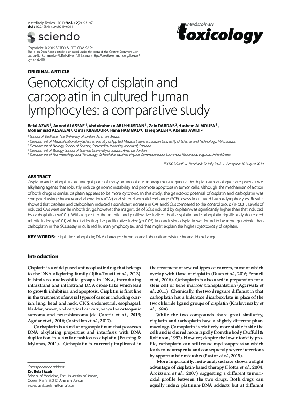 (PDF) Genotoxicity of cisplatin and carboplatin in cultured human ...
