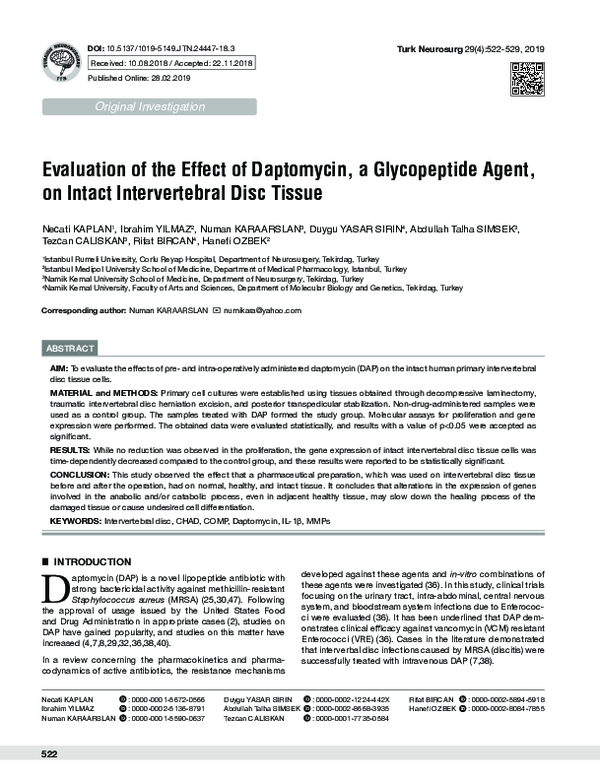 (PDF) Evaluation of the effect of daptomycin, a glycopeptide agent, on ...
