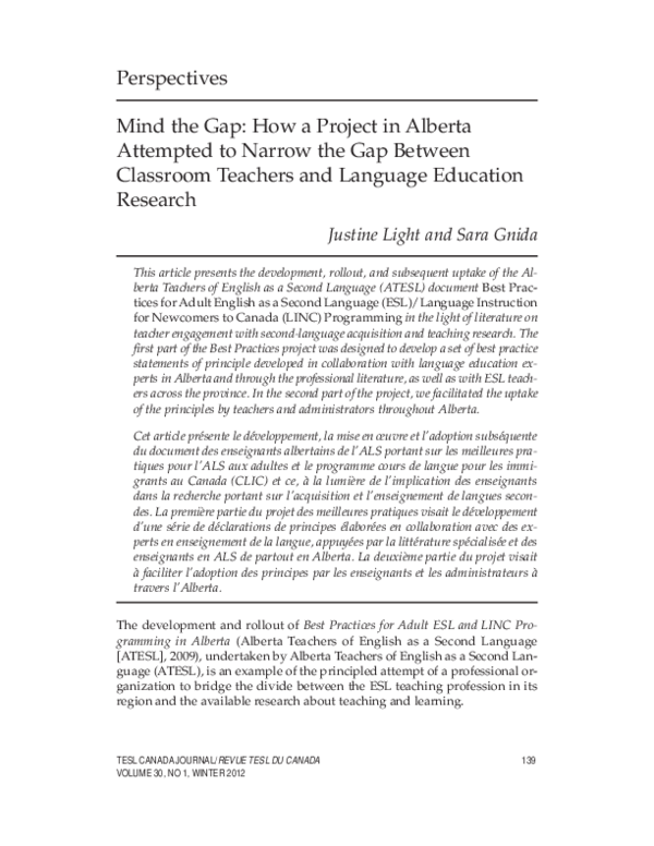 (PDF) Mind the Gap: How a Project in Alberta Attempted to Narrow the ...