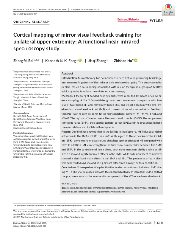 (PDF) Cortical mapping of mirror visual feedback training for ...