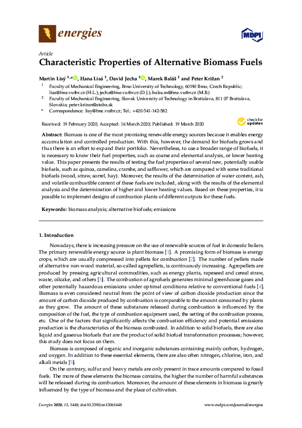 (PDF) Characteristic Properties of Alternative Biomass Fuels
