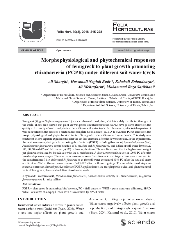 (PDF) Morphophysiological and phytochemical responses of fenugreek to ...