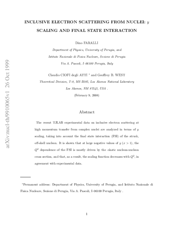 (PDF) Inclusive electron scattering from nuclei: y-scaling and final ...