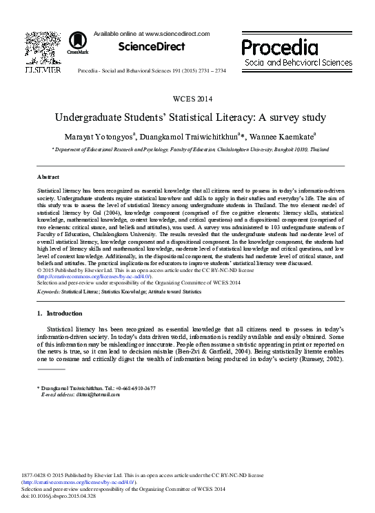 Pdf Undergraduate Students Statistical Literacy A Survey Study