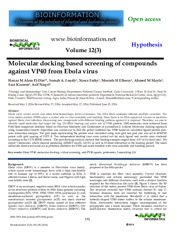 (PDF) Molecular docking based screening of compounds against VP40 from ...