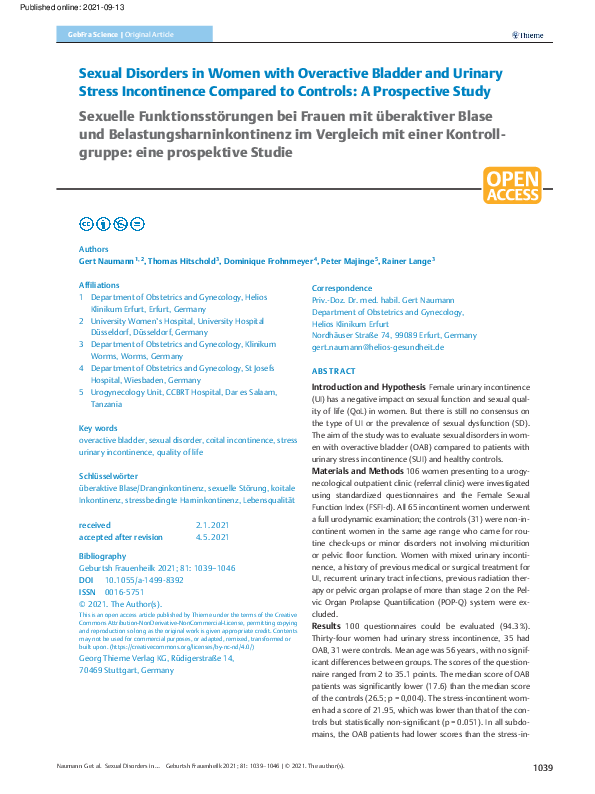 (PDF) Sexual Disorders in Women with Overactive Bladder and Urinary ...