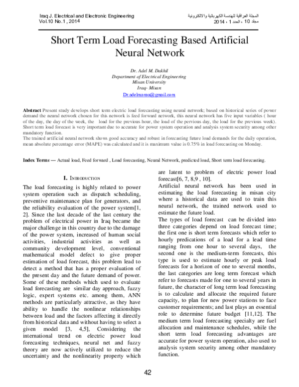 (PDF) Short Term Load Forecasting Based Artificial Neural Network