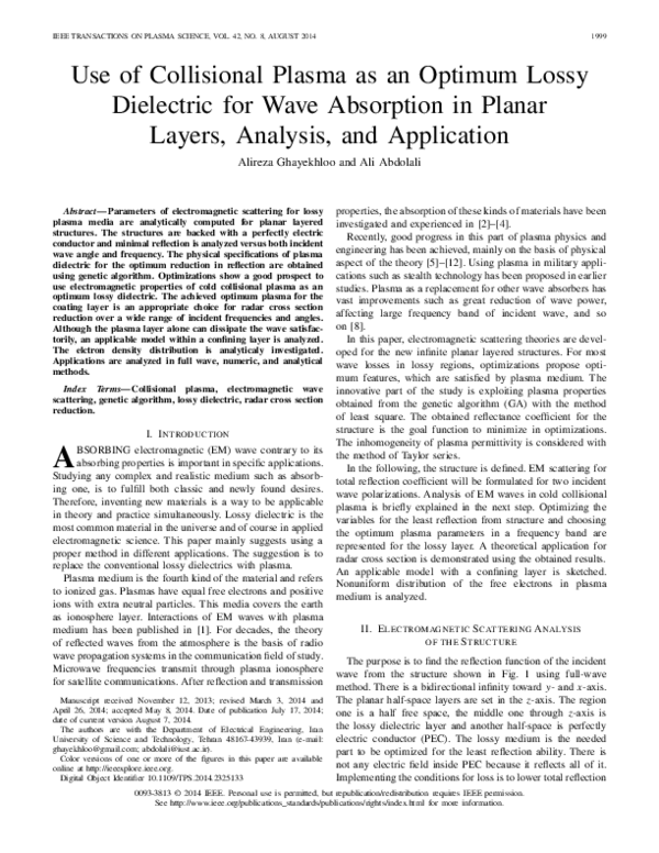 (PDF) Use of Collisional Plasma as an Optimum Lossy Dielectric for Wave ...