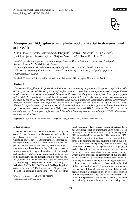 (PDF) Mesoporous TiO2 spheres as a photoanodic material in dye ...
