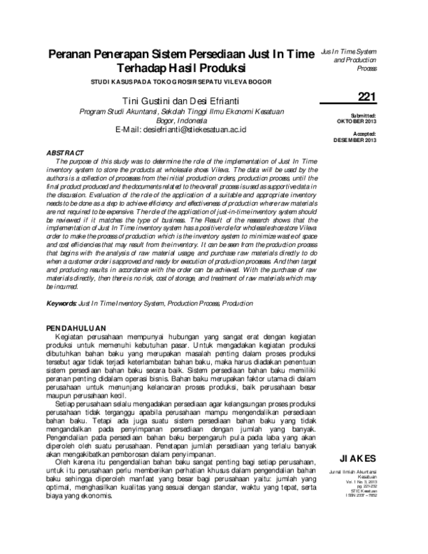 (PDF) Peranan Penerapan Sistem Persediaan Just In Time Terhadap Hasil ...