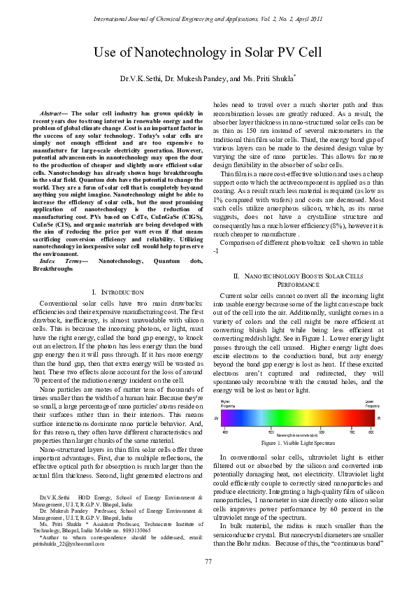 (PDF) Use of Nanotechnology in Solar PV Cell