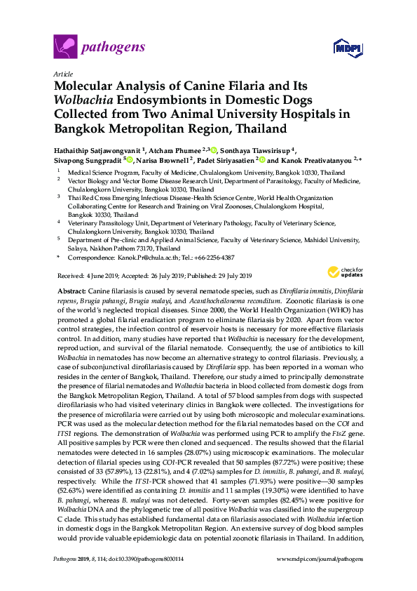 (PDF) Molecular Analysis of Canine Filaria and Its Wolbachia ...